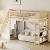 Hochbett 90x200 cm mit Kleiderschrank, Regalen und Leiter – Massivholz in Naturholz Bild 2