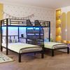 Etagenbett aus Metall und MDF mit Schreibtisch, LED-Lichtleiste, 90x200 cm, Schwarz, ohne Matratze Bild 3