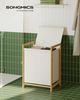 SONGMICS Wäschesammler mit Deckel, 2 Fächer Wäschekorb mit Bambusrahmen, Wäschesack abnehmbar, 100 L, creme Bild 2