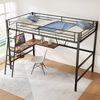 Hochbett 90x200 cm Metallbett mit L-förmigem Schreibtisch und Regal, Eisenbett mit stabiler Leiter, Jugendbett mit Stauraum,Schwarz Bild 3