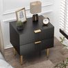 Nachttisch 53×53×41,3 cm in Schwarz mit 2 Schubladen – moderner Beistelltisch aus MDF und Metall Bild 2