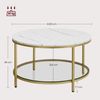 Vasagle Couchtisch mit Glasplatte, Holz / Stahl, Marmorweiß-Gold, Ø 80x46 cm Bild 2