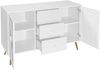 Kommode / Sideboard mit Rautenmuster, 3 Schubladen & 2 Türen, Goldfüße, weiß, 120x40x80 cm Bild 5