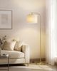 VASAGLE Stehlampe modern mit höhenverstellbarem Bogen, Leselampe mit Fußschalter, für Wohnzimmer, Stoffschirm, E27, gold Bild 2