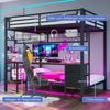 Etagenbett mit Schreibtisch und LED-Beleuchtung (90x200cm/140x200cm), Metallbett mit Rausfallschutz, Jugendbett Bild 5