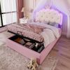 Polsterbett 140x200 cm aus PU mit Stauraum und LED-Beleuchtung – Prinzessinnen-Design in Rosa Bild 2