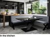 MEBLINI Eckbank für Esszimmer mit ausziehbarem Tisch - Küchenbank - Essecke - Sitzecke Küche - TONI - X-Beine 142x196x87cm Rechts - Grau Samt/B Weiß Hochgl. Bild 2