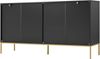 Sideboard mit vier Türen & goldenen Metalldekorlinien, moderner TV-Schrank Kleiderschrank mit verstellbaren Metallfüßen, schwarze Kommode aus Spanplatte 150 x 40 x 80 cm für Wohnzimmer Esszimmer Bild 5