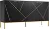 Sideboard mit vier Türen & goldenen Metalldekorlinien, moderner TV-Schrank Kleiderschrank mit verstellbaren Metallfüßen, schwarze Kommode aus Spanplatte 150 x 40 x 80 cm für Wohnzimmer Esszimmer Bild 4