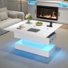 Merax Couchtisch mit Steckdose, USB-C&USB-Ladebuchse, multifunktionaler Wohnzimmertisch mit LED, anhebbarer Kaffeetish, höhenverstellbar Sofatisch, Weiß Bild 3