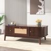 Couchtisch, Rattan-Kaffeetisch, Schubladen mit Rattan und Schiebetüren mit Massivholzlatten, Massivholzbeine, Natürlicher Landhausstil Bild 3
