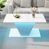 KLAM HOME Couchtisch 100*50*46 cm Couchtisch Sonderform, Kaffeetisch mit LED-Leuchten (hochglänzende Wohnzimmertisch, Sofatisch,Beistelltisch), geeignet für kleine Räum,Weiß,V-Form Bild 4