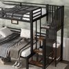 Etagenbett mit 2 Liegeflächen und Treppe (90x200cm/120x200cm) Kinderbett mit Regal und Rausfallschutz, Jugendbett, Metallbett Bild 3