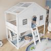 Flieks Etagenbett, Hausbett Kinderbett 90x200cm mit dreistufiger Leiter, Tür und Fenster Bild 3