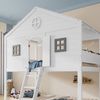 Flieks Etagenbett, Hausbett Kinderbett 90x200cm mit dreistufiger Leiter, Tür und Fenster Bild 4
