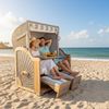 Strandkorb Teak white washed, grau / weiß PVC, 2 Sitzer Voll-Liegemodell Bild 3