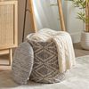 Sitzhocker mit Stauraum aus Stoff 40cm Grau Rund - Design Boho Stoffhocker mit abnehmbarem Deckel - Polsterhocker Schminktisch Hocker - Beistellhocker für Wohnzimmer Handmade Bild 2