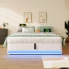 Futonbett mit LED-Beleuchtung, Aufbewahrung und Mehrfachsteckdose, 140x200 cm, Doppelbett ohne Kopfteil, Leinen Bild 4