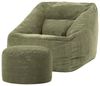 Icon Natalia Sitzsack Sessel mit Hocker für Erwachsene, Salbeigrün, Flauschiger Cord Stoff, Riesen Sitzsack Cord mit Füllung, Bean Bag Chair, Bequemer Sessel Wohnzimmer, Lounge, Schlafzimmer, Büro Bild 4