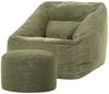 Icon Natalia Sitzsack Sessel mit Hocker für Erwachsene, Salbeigrün, Flauschiger Cord Stoff, Riesen Sitzsack Cord mit Füllung, Bean Bag Chair, Bequemer Sessel Wohnzimmer, Lounge, Schlafzimmer, Büro Bild 5