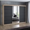 A&J MöbelLand 'Viluno 2' Schwebetürenschrank mit 4 Schubladen und Spiegel, Spanplatte, 215 x 59,5 x 200 cm, Schwarz / Schwarz / Natur Bild 3