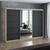 A&J MöbelLand 'Viluno 2' Schwebetürenschrank mit 4 Schubladen und Spiegel, Spanplatte, 215 x 59,5 x 200 cm, Schwarz / Schwarz / Natur Bild 2
