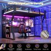 Hochbett mit RGB LED-Streifen, Schreibtisch, Lattenrost, Trittleiter, Kleiderstange, Regal, USB und Type-C, 140x200 cm, Kinderbett mit Rausfallschutz Bild 3