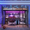 Hochbett mit RGB LED-Streifen, Schreibtisch, Lattenrost, Trittleiter, Kleiderstange, Regal, USB und Type-C, 140x200 cm, Kinderbett mit Rausfallschutz Bild 2