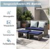 Sunsitt Gartenbank Outdoor Loveseat (3-tlg Terrassenmöbel-Set, Allwetter Rattan Gartenbank mit 2 Hocker), Grau Rattan&Grau Kissen Bild 3