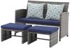 Sunsitt Gartenbank Outdoor Loveseat (3-tlg Terrassenmöbel-Set, Allwetter Rattan Gartenbank mit 2 Hocker), Grau Rattan&Grau Kissen Bild 2