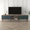 Dmora Fernsehschrank Albonese, Ständer für Wohnzimmerfernseher, Niedriges Wohnzimmer-Sideboard, TV-Ständerbasis, 180x35 h44 cm, Walnuss und Blau Bild 2