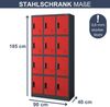 Schließfachschrank Spind MARCIN - 12 Fächer, Etikettenhalter Lüftungsschlitze | Wertfachschrank Umkleideschrank Metall Kleiderspind, 185x90x40cm Anthrazit-Rot Bild 2