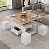 BlingBin Couchtisch Esstisch 4-in-1-Multifunktions-Wohnzimmertisch (Beweglicher, Höhenverstellbar, 1-St, mit 4 Hockern und Schublade), 100L x 50B x 45/60H cm, Weiß Bild 5