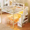 Hochbett mit RGB LED-Streifen, Stauraum, Lattenrost, Rausfallschutz und Regal, Treppe mit Regal, 140x200 cm, Kinderbett, Kiefer Bild 3