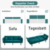 Merax 2-in-1 Verstellbares Schlafsofa – Zweisitzer mit Samtbezug, klappbaren Armlehnen & Schlaffunktion, ideal für kleine Räume, Antik Blaugrün Bild 5