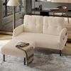 Fußhocker aus Cordstoff, moderner Polsterhocker mit stabiler Metallstruktur, weiche Polsterung & ergonomische Sitzhöhe, Beige Bild 4