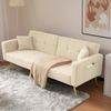 Flieks Schlafsofa mit Bettfunktion, 2-Sitzer Sofa, verstellbare Rückenlehne, goldene Beine, 2 Kissen & Seitentaschen, Teddy Stoff, Beige Bild 3