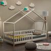 Kinderbett Hausbett 90x200 cm mit Rausfallschutz und Lattenrost – aus massivem Kiefernholz in Weiß Bild 4