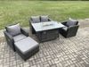 Fimous Rattan Gartenmöbel Set Gas Feuer Grube Esstisch mit Stuhl Liebe Sitz Sofa Fußhocker Bild 2