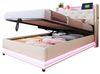 OKWISH Polsterbett Funktionsbett mit USB-Ladeanschluss und Hydraulischer Lagerung (mit Farbwechselnden Lichtern, USB-Steckdose, Aufklappbarem Kopfteil & Hydraulischem Stauraum, Mit Handytasche, Ideal für Kinderzimmer, Hautfreundlicher Leinenstoff 90x20... Bild 4