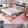 OKWISH Polsterbett Funktionsbett mit USB-Ladeanschluss und Hydraulischer Lagerung (mit Farbwechselnden Lichtern, USB-Steckdose, Aufklappbarem Kopfteil & Hydraulischem Stauraum, Mit Handytasche, Ideal für Kinderzimmer, Hautfreundlicher Leinenstoff 90x20... Bild 2
