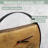 Wanduhr groß Holz PHIL [HANDGEFERTIGT] - 58cm ⌀, Eiche, Geräuschlos | Wohnzimmeruhr Holz-Metalloptik Küchenuhr Dekouhr Bild 4