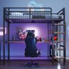 Metall-Hochbett, 90*200 cm, Sicherheitsleiter mit Treppenstufen, Einzelbett, Kinderbett mit Tisch und Regalen, Metallgitter-Sicherheitszaun, Schwarz Bild 4