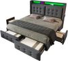 Polsterbett 180×200 cm aus Baumwoll-Leinen-Stoff mit LED-Beleuchtung und USB-C-Anschluss, grau Bild 5