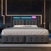 Polsterbett 180×200 cm aus Baumwoll-Leinen-Stoff mit LED-Beleuchtung und USB-C-Anschluss, grau Bild 3