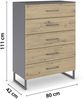 Hochkommode >Butte< in Eiche Artisan / grau metallic - 80x111x42 (BxHxT) Bild 3