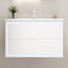 Flieks Waschtisch 76×46×48.5 cm, wandhängender Badezimmerschrank, Voll-Lackierung, LED, 2 Schubladen, integriertes Keramik-Waschbecken, Weiß Bild 2