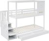 Etagenbett 90×200 cm mit Rausfallschutz und Stauraumtreppe, Hausdesign mit Fenstern, Weiß, ohne Matratze Bild 4