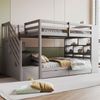 Etagenbett 90×200 cm mit Rausfallschutz, Sicherheitstreppe mit Stauraum, Grau, ohne Matratze Bild 2