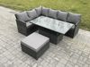 Fimous 7 Sitzer Rattan Gartenmöbel-Sets Hoher Rücken Ecksofa Höhenverstellbarer Esstisch Set mit Großer Fußhocker Dunkelgrau gemischt Bild 1